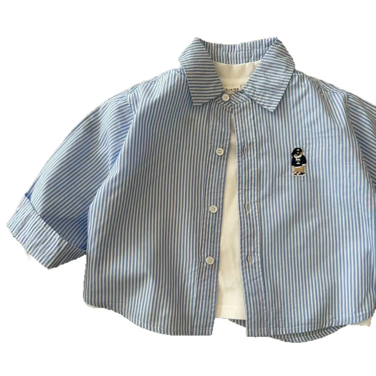 Children's Striped Bear Embroidery Shirt kids shirts Spring Summer for Boys Girls