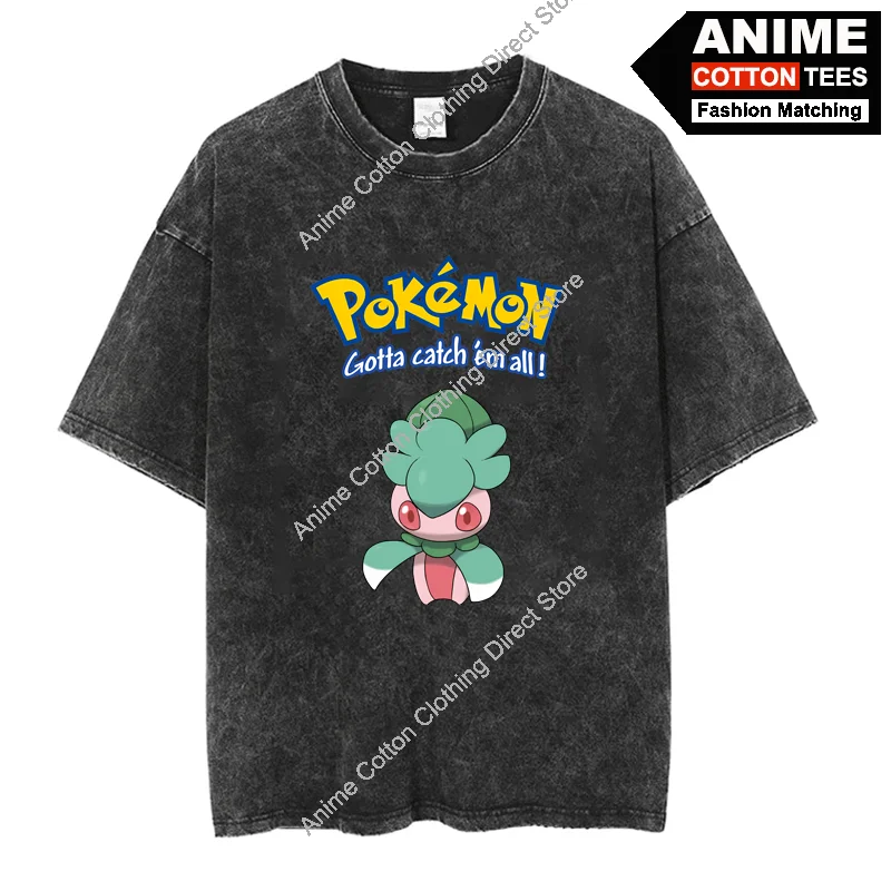 

Pokémon Fomantis T Shirt Cartoon Anime Pokemon Elf Print T-shirt Y2k Harajuku Street Casual Unisex Oversized Loose Tees Cotton