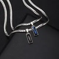 Colliers élégants avec pendentif en pierre géométrique pour hommes, colliers plats en chaîne cubaine en acier inoxydable, cadeaux de bijoux Hip Hop pour lui et garçons 3