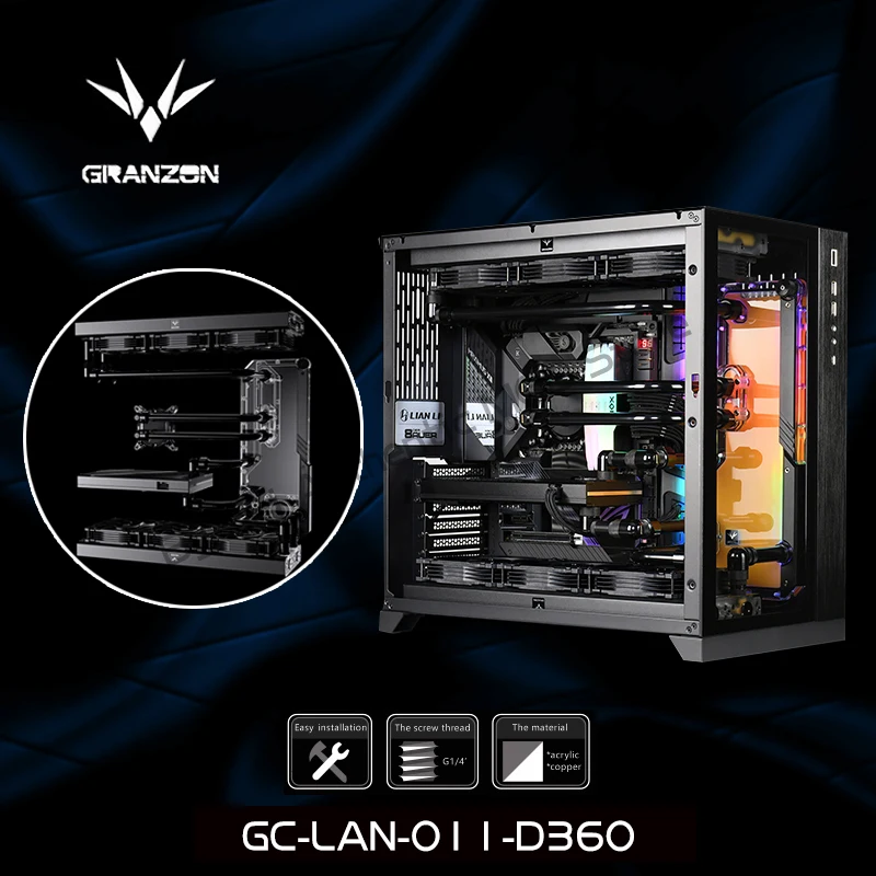 

Granzon GC-LAN-O11-D360 Lian Li O11D Case Armored Displate Plate 1700 CPU&GPU 4090 2X 360 Rads Water Cooling Solution 5V ARGB