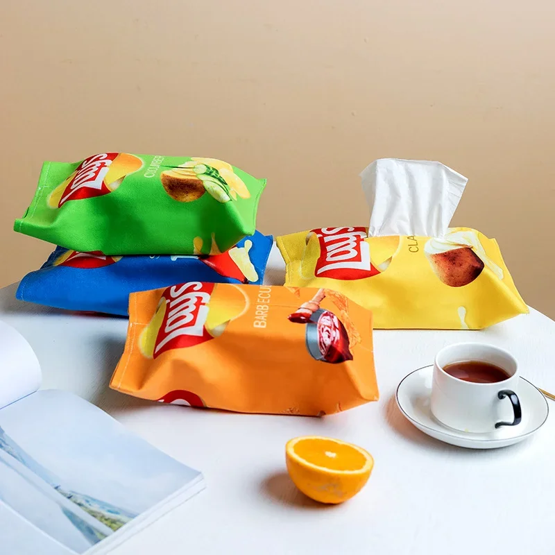 Creative Potato chip packaging bag style tissue box Living room facial tissue Bags Car Cute Paper box Household napkin paper box 2