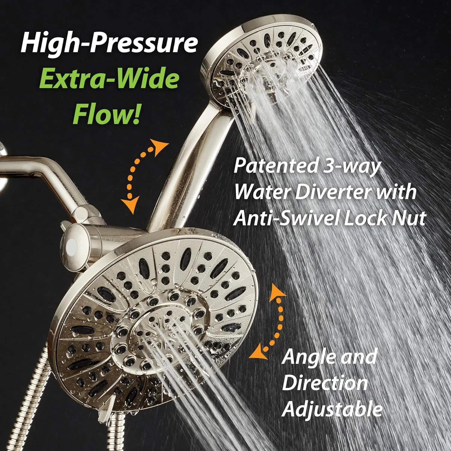7" Premium High Pressure 3-Way Rainfall Combo for Best of Both Worlds - Enjoy Luxury 6-Setting Rain Showerhead 4