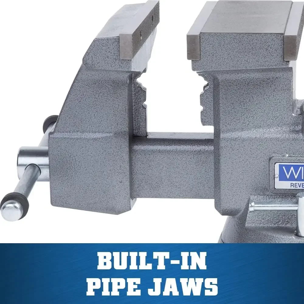 Reversible Bench Vise 8" Jaw Width 9-1/4" & 14-1/2" Jaw Opening, 4-3/4" Throat Dual lockdowns and a 360° swivel base 5