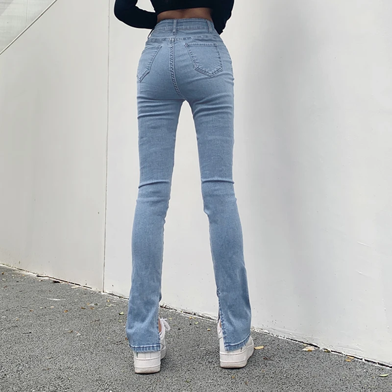 2024 High Waist Split Pencil Tight Denim Pants Women Stretch Jeans  Skinny Trousers Flared Pants Women Casual Bell Bottom Jeans