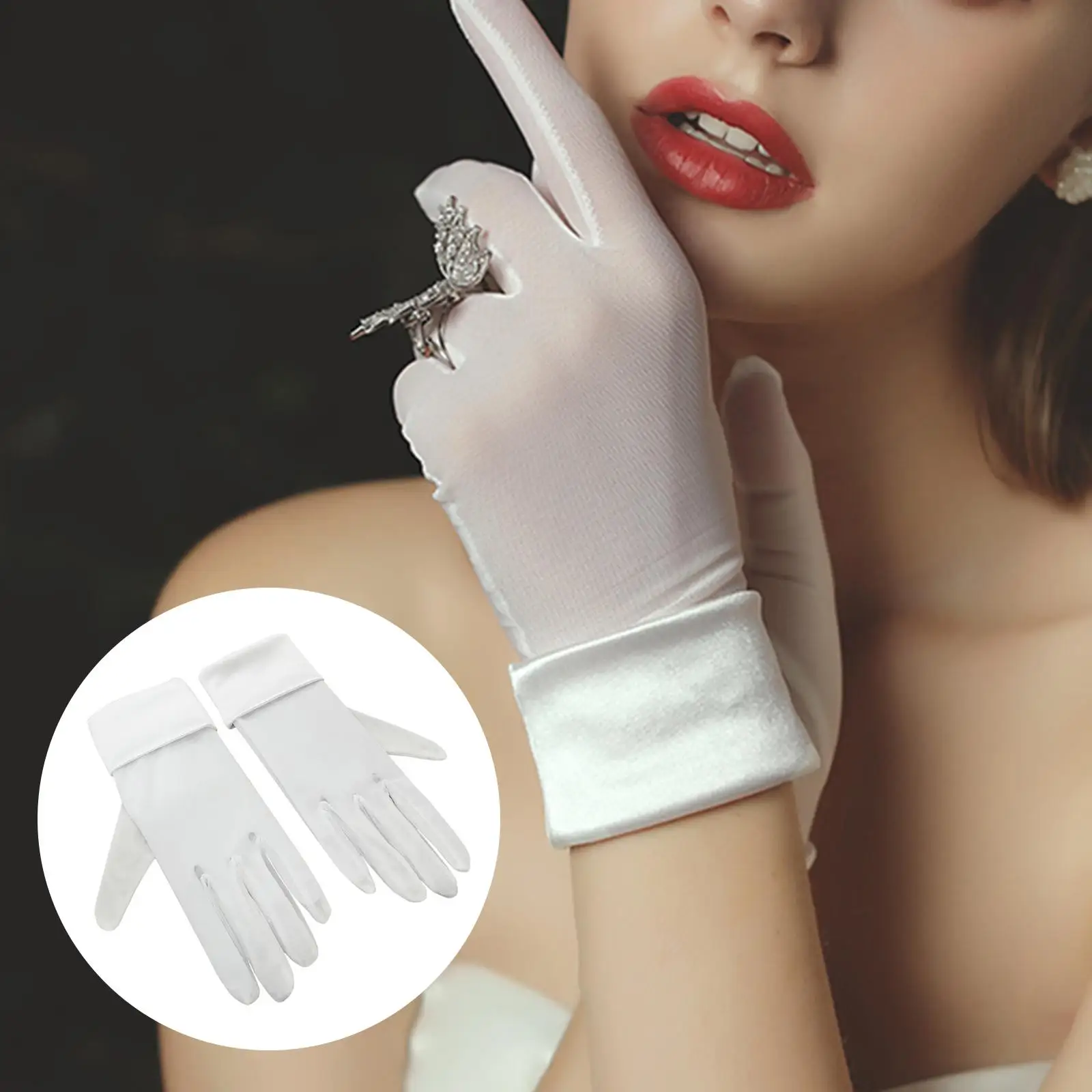 Latious Guantes de satén blancos para mujer, guantes cortos de novia,  guantes de graduación, guantes de ópera, boda, muñequera, accesorios para