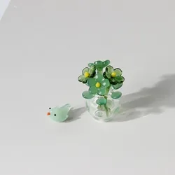 Hand - Blown Mini Colored Glass Flower Bouquet (Green Set - Bird)