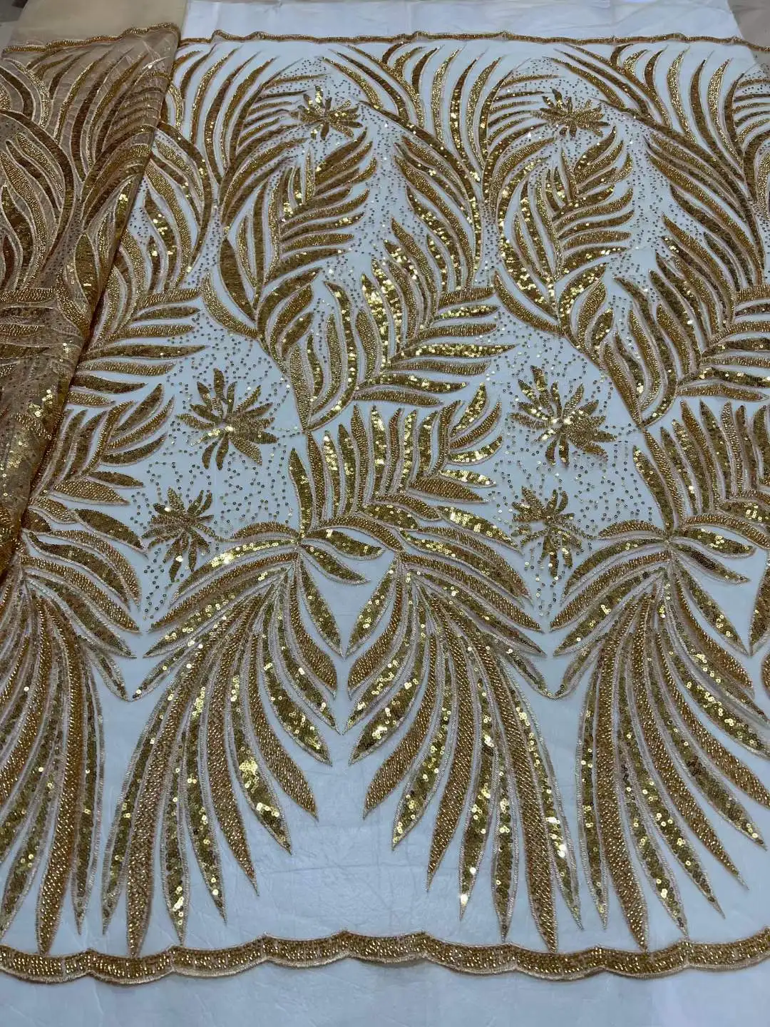 

New Beaded Fabric Duble color Beads + Sequins Embroidery French Mesh Yarn African Lace For Evening dresses.Weddings Party