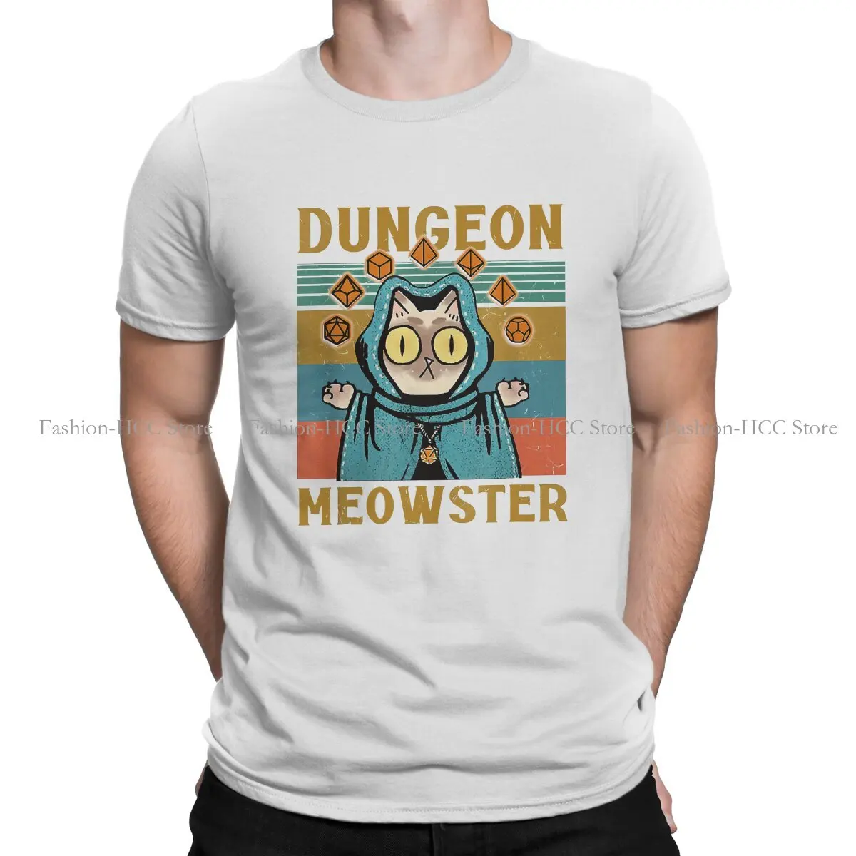 

Dungeon Meowster Funny Nerdy Gamer Cat D20 Dice Style Polyester TShirt DND Game Top Quality Hip Hop Graphic T Shirt