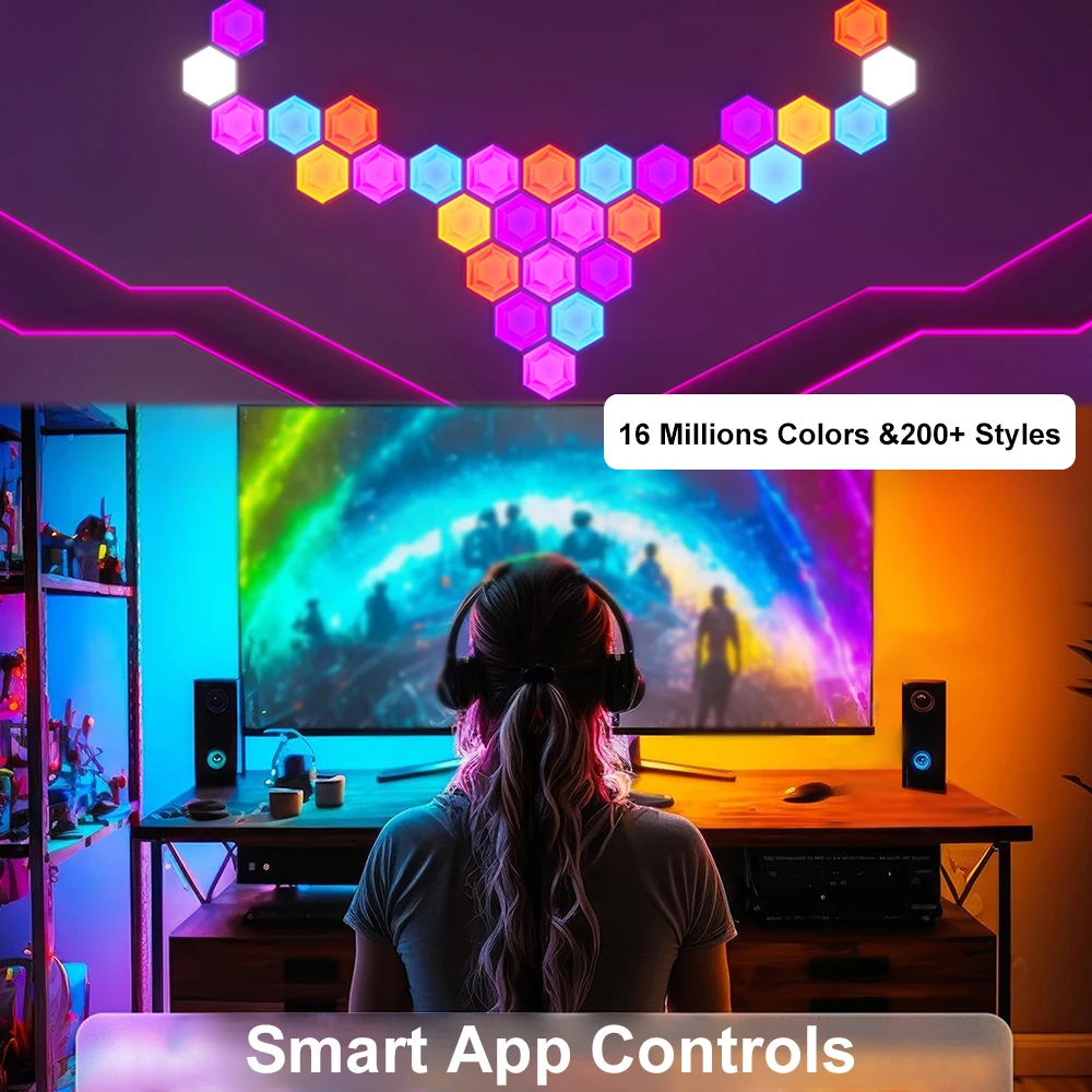 LED Hexagonal Quantum Lamp Smart Wall Panel Light RGBIC RGB Dream Color Smart APP Control Voice Control Music Sync Work