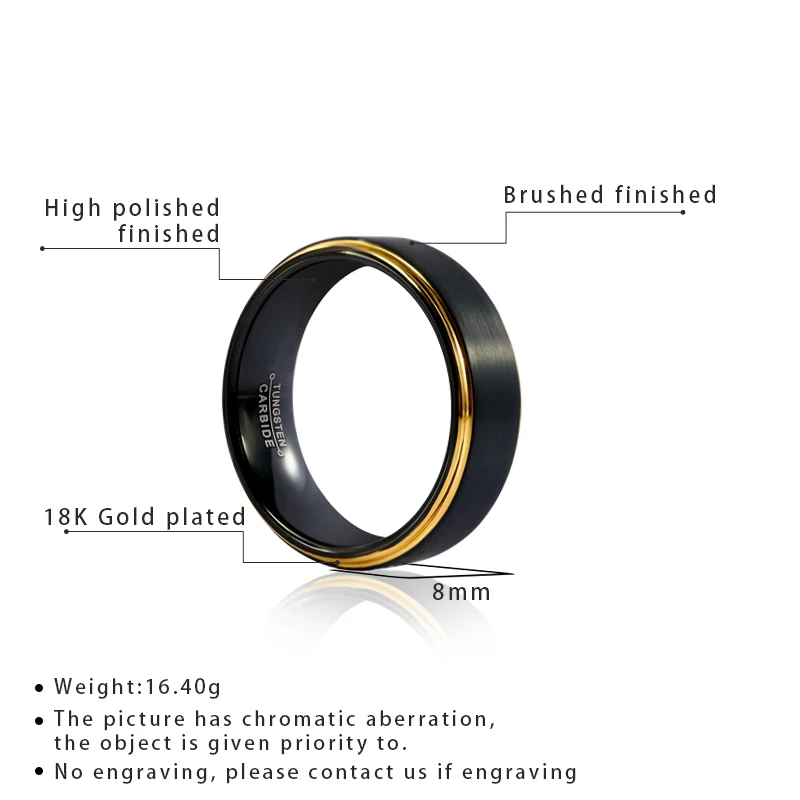 Black 8MM Tungsten Carbide Rings For Women Men Couple Wedding Ring Gold Color Edge Band Boy Dad Son Size 6-14 4