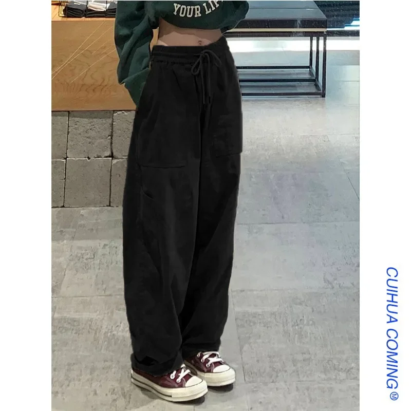 Spring Autumn New Cargo Loose Trousers Women's Straight High Waist Slim Casual Wide Leg Long Fashion Elegant Pants Y2k