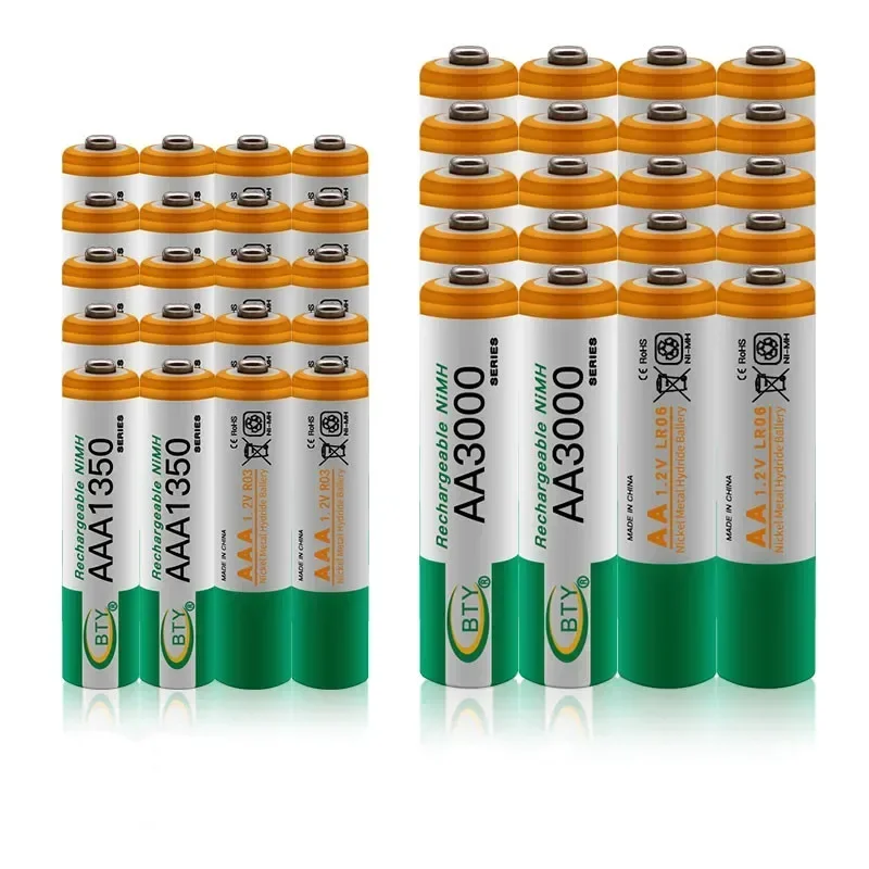 

100% New 1.2V AA 3000mAh NI-MH Rechargeable Batteries+AAA battery 1350 mAh Rechageable battery NI-MH 1.2 V AAA battery