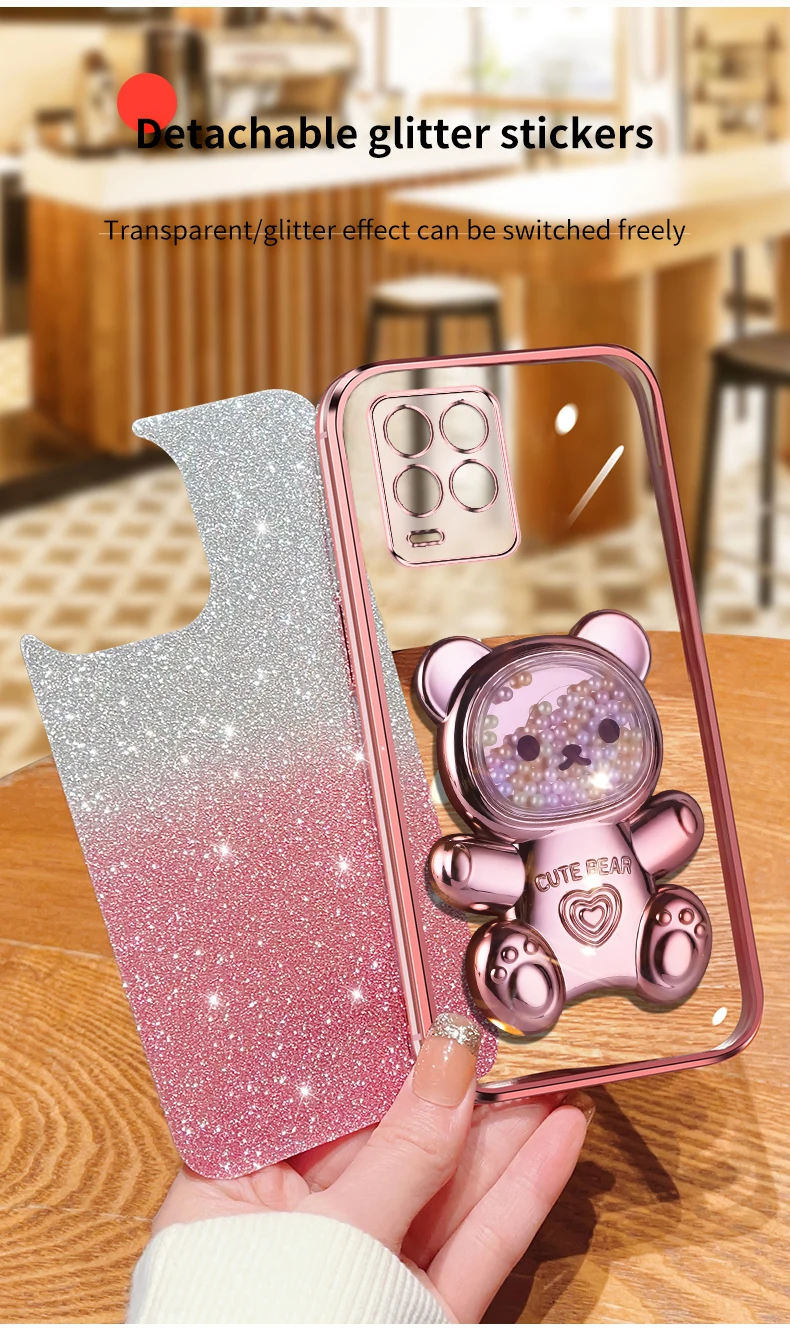 Realme8 9pro Quicksand Bear support à paillettes coque de téléphone pour Oppo Realme 8 11 Pro Plus 4G 5G 9i 7i 5i 6i 5s 5 9 8pro support_voghion.com