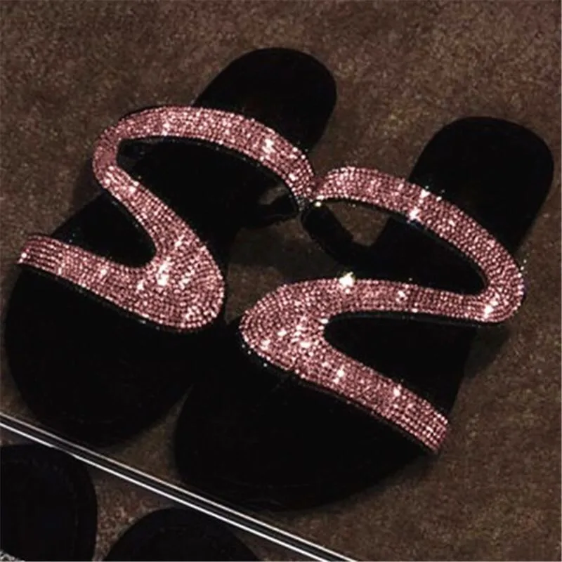 Sexy Women Sandals， Summer Beach Shallow Mouth Rhinestones Ladies Fashion Show Comfortable Light Shoes Sandalias Femininas — view 6