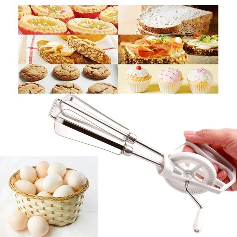 Stainless Steel Rotary Hand Whip Whisk, Egg Beater Mixer, Cooking Tool,  Kitchen Gadget, Classic Hand Crank Style Egg Beater(White)