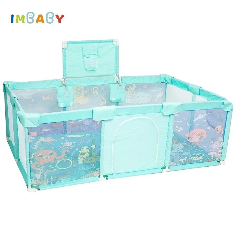 Baby Playpen Cartoon Pattern With Toy Ball Frame