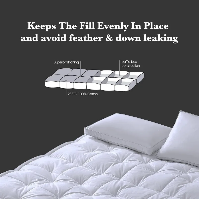 5 inch Down Pillowtop Featherbed Twin Size, Extra Thick Overfilled White Down Feather Mattress Topper 233 Thread Count 100%