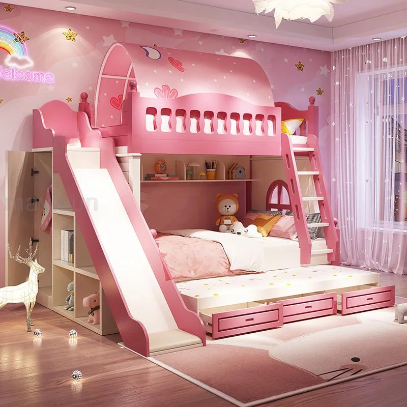 

Loft Bed With Drawers Creative And Lovely Pink Two-Story Furniture For Girls From 5 To 8 Years Old Fashion Hot Sale Kids Beds