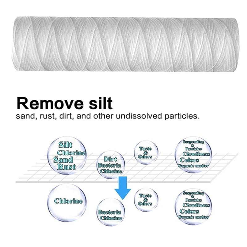 5 Pieces High Efficiency String Wound Water Filter Cartridge Polypropylene Universal Replacement for Sediment Filtration