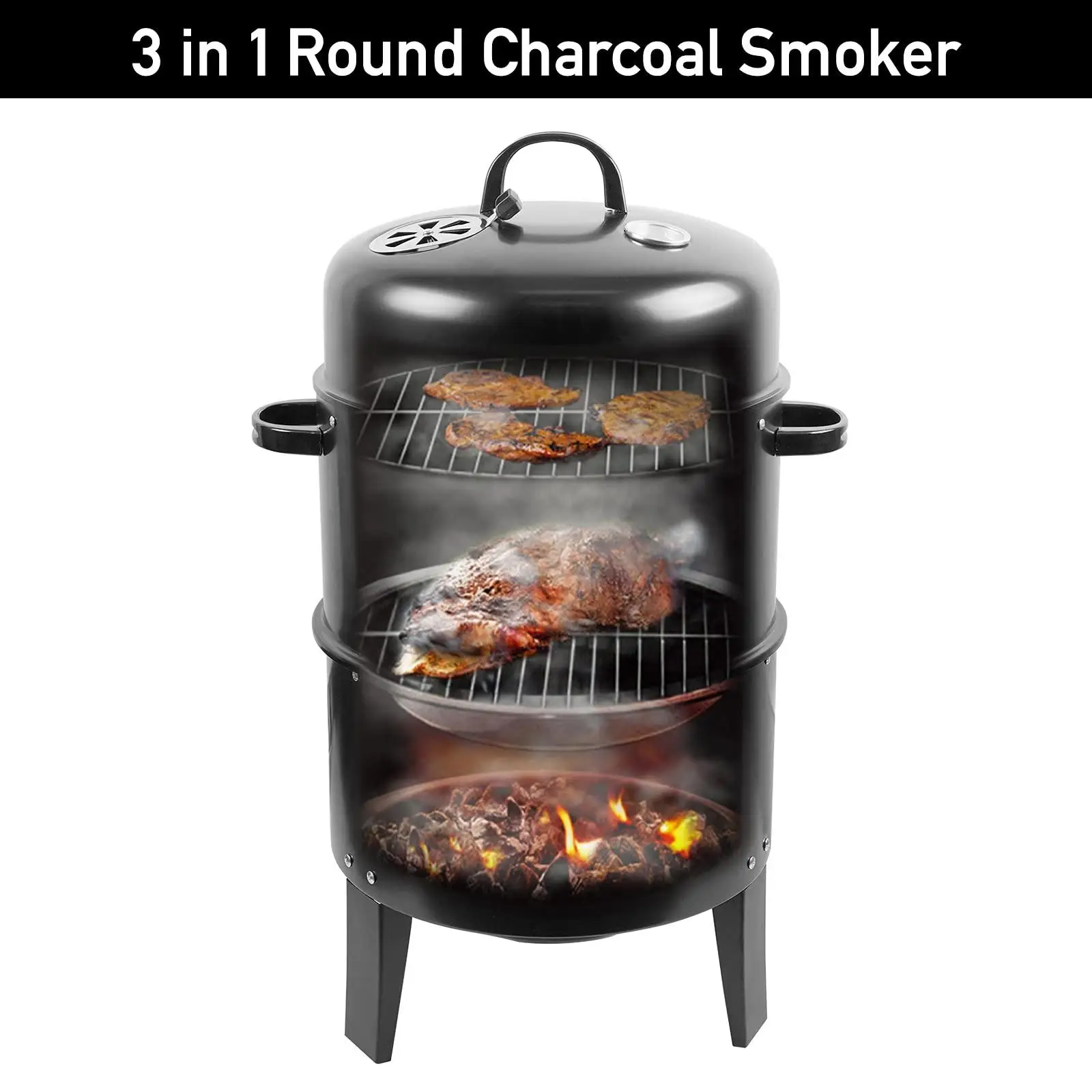 Vertical BBQ Grill Charcoal Grill Thermometer for Picnic Garden Backyard