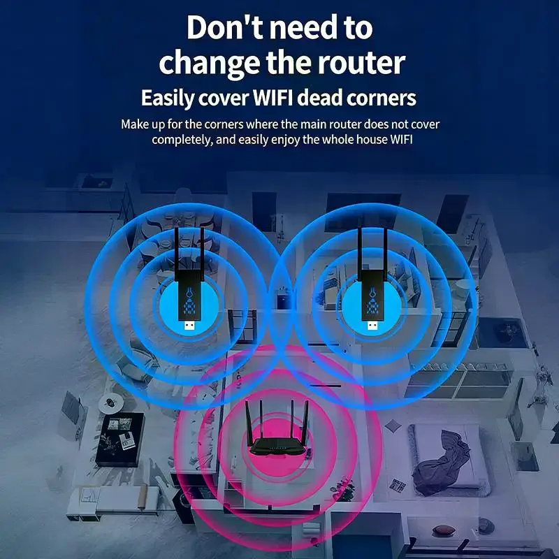 듀얼 밴드 1300Mbps WiFi USB 어댑터 2.4G/5Ghz Wi-Fi 동글 USB3.0 802.11AC PC/노트북용 4안테나 무선 수신기 드라이버 무료