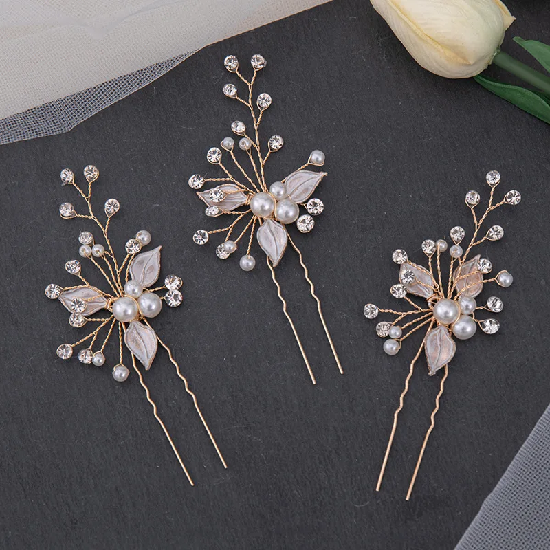 Floralbride Handmade Vintage Pearls Rhinestones Crystals Flower Leaf Wedding Hair Pin Bridal Hair Stickers Hair Accessories