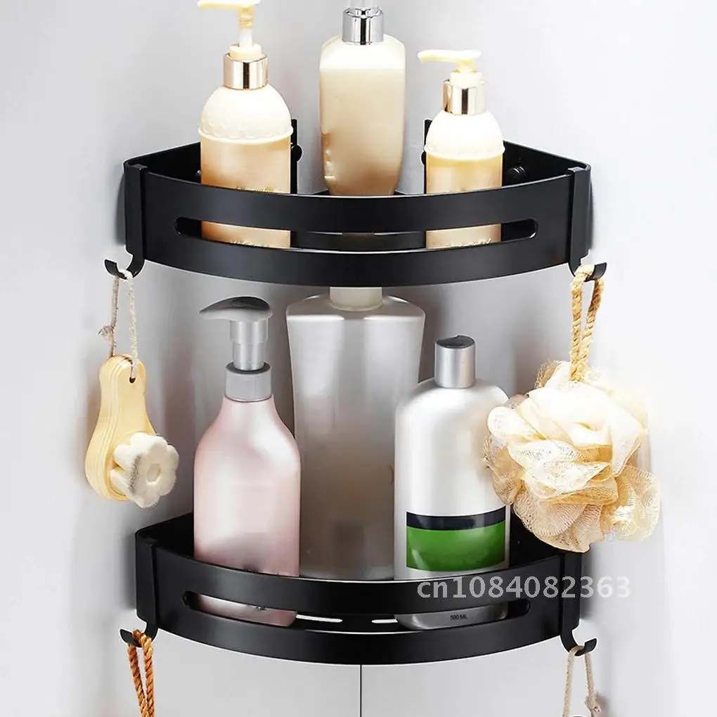 

Shelf Corner Bathroom Triangular Toilet Rack Organizer Draining Aluminum Shampoo Holder No Drill Bathroom Shelf Organizer