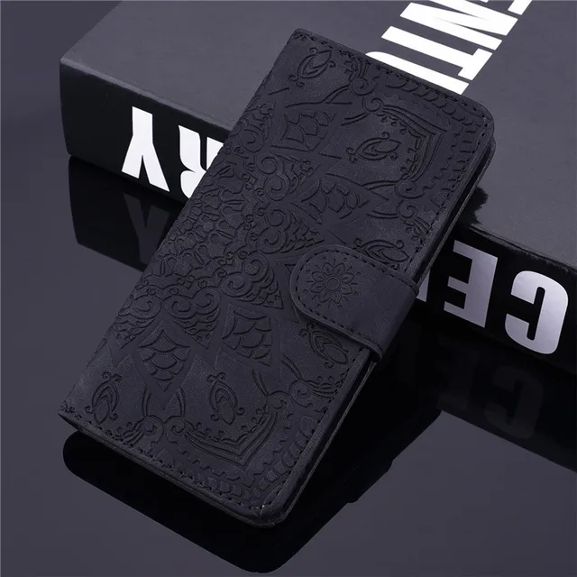 Mandala Flower Flip Case For Samsung Galaxy S8 + S9 S10E S20 S21 FE Note 10 Plus Note 20 Ultra Leather Wallet Cover Phone Coque Black
