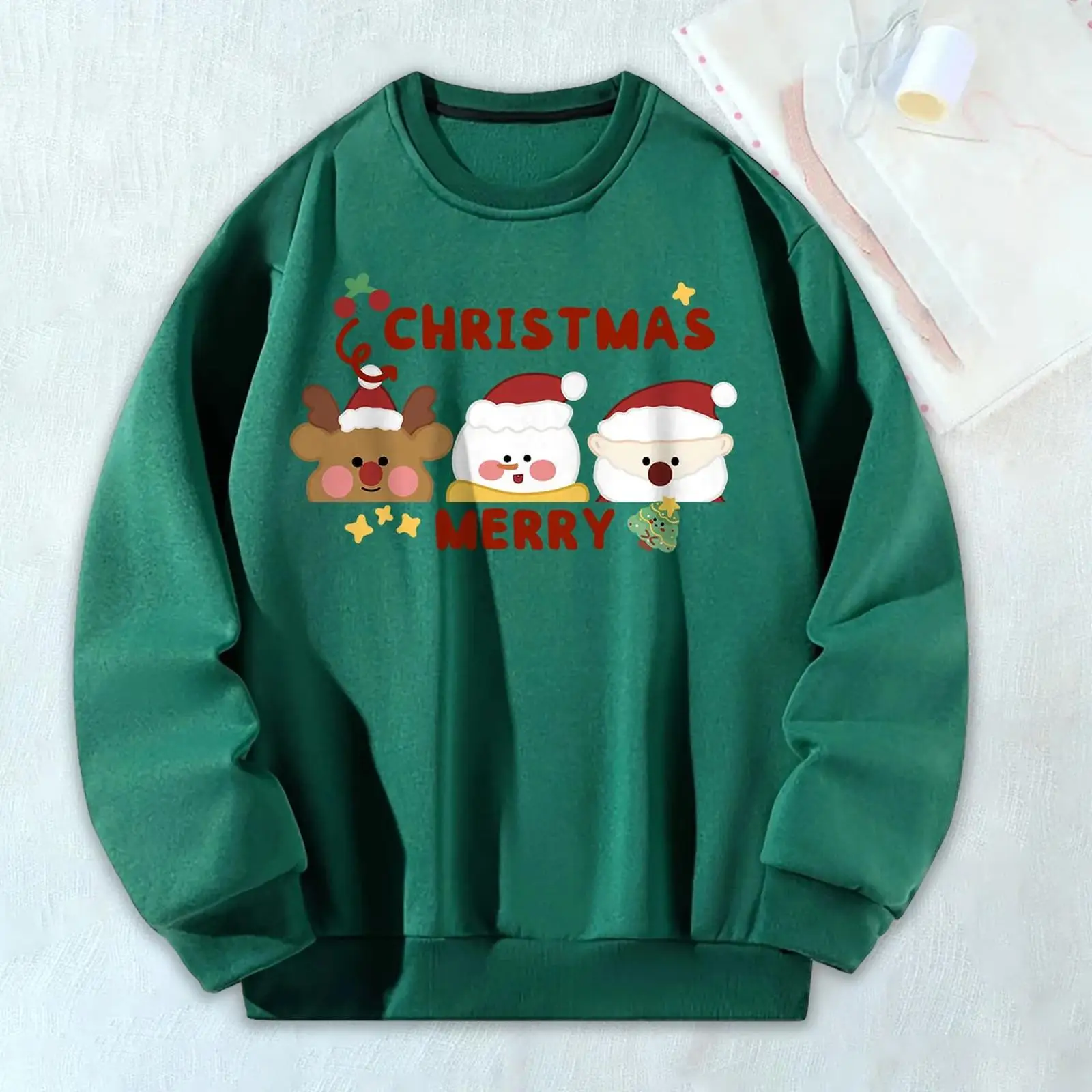 Women Crewneck Sweatshirt Merry Christmas Round Neck Pullover Sweatshirt Long Sleeve for Shopping Travel Fall Work Loose Fit