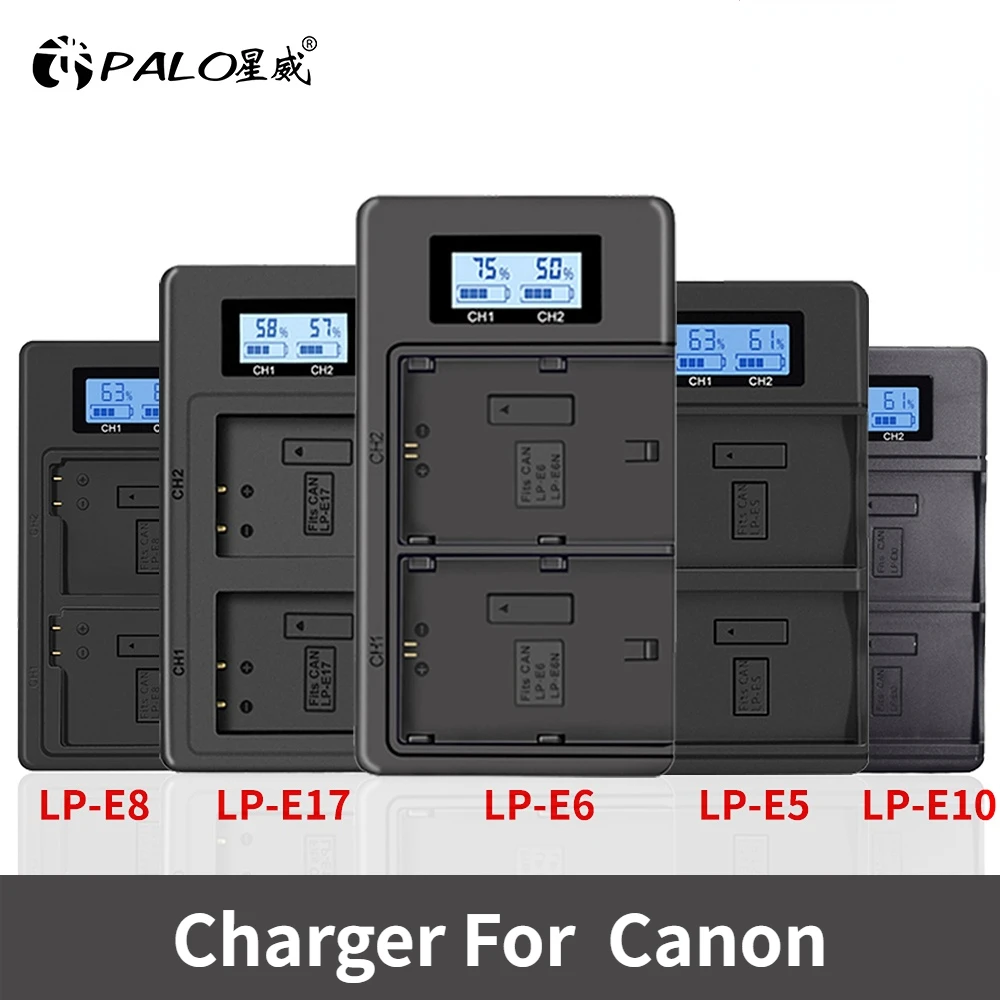 

PALO Canon Camera Charger LP-E5 LP-E6 LP-E8 LP-E10 LP-E12 LP-E17 LP E5 E6 E8 E10 E12 E17 Battery USB Dual Smart Canon Charger