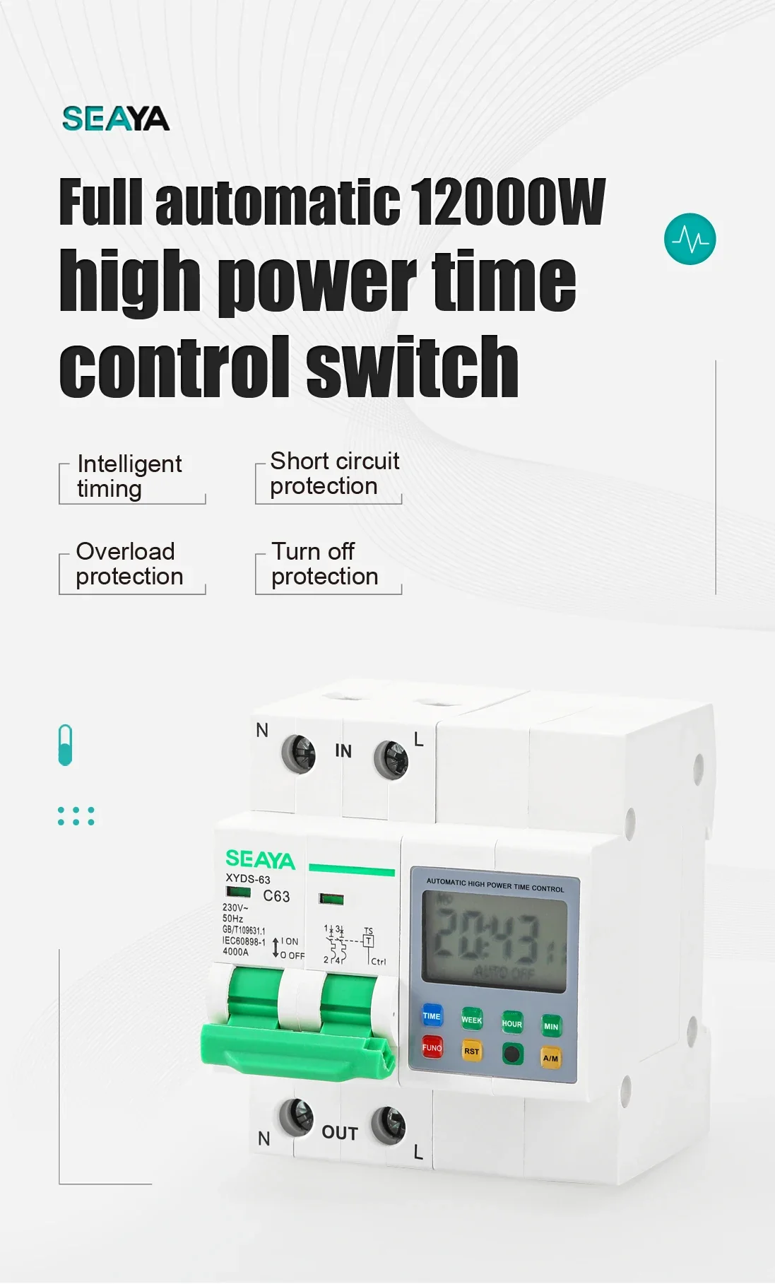 Description Picture 2 of itemSEAYA Switch 63A Din Rail 220V With Ac Contactor 3IN1 Circuit Breaker Time Control Suitable For High-Power Electrical Appliances
