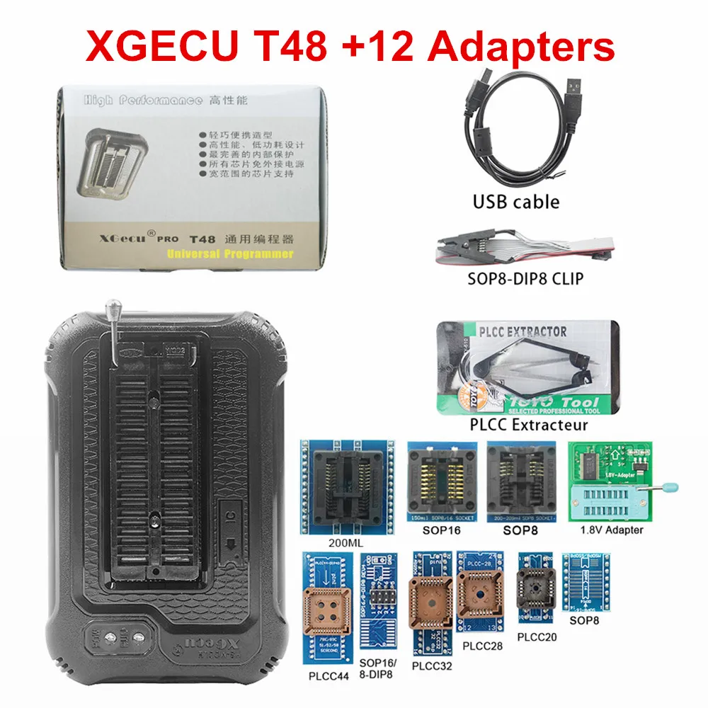 V12.25 Original T48 [TL866-3G] TL866II Plus Replacement Programmer T48 NAND Flash AVR PIC Bios USB Programmer+30PCS Adapters key programmer universal programmer