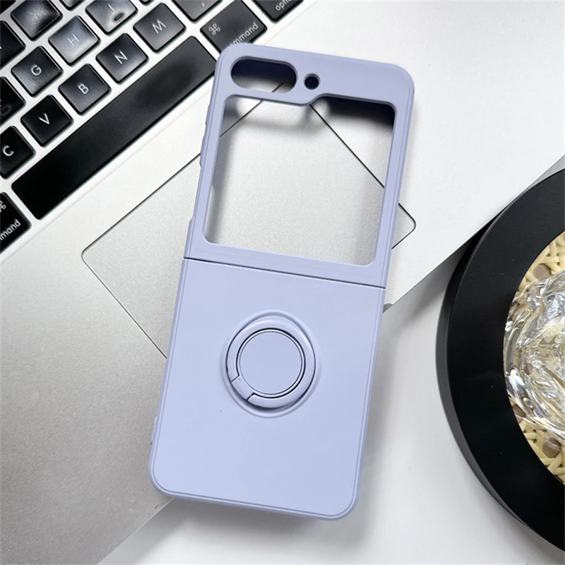 Soft Liquid Silicone Folding Phone Case with Square Frame and Magnetic Ring Holder