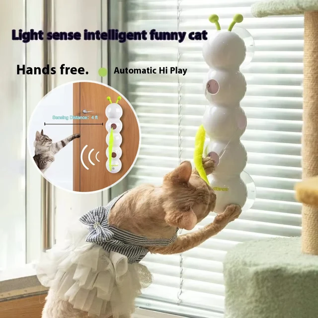 Intelligent Interactive Cat Toy Motion Activated Wack A Worm Post Toy With Tail Automatic Emerging from The Hole Teasing Cat Toy 2