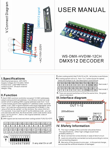 Description Picture 2 of item12-way SCR dimmer digital silicon box 12CH DMX 220V bulb high-voltage incandescent lamp dimmer 1pcs/lot