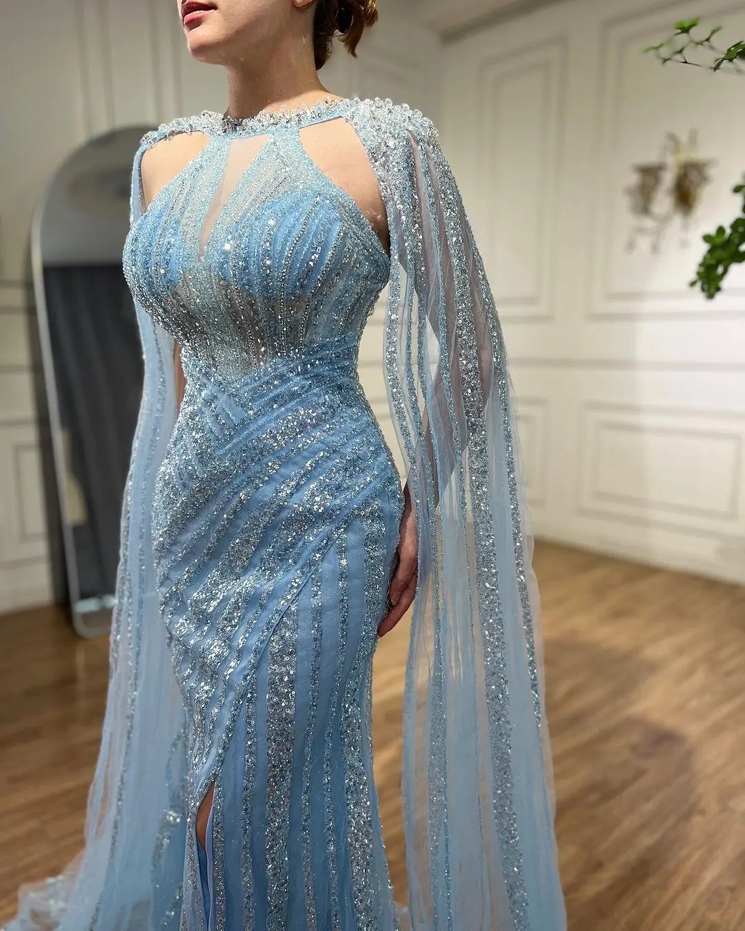 S4fe8511499a24e58a401388f60682a2d9 Lilac Cape Sleeves Mermaid Luxury Beaded Evening Dresses Open Split Wedding Party Gowns For Women Mallzona