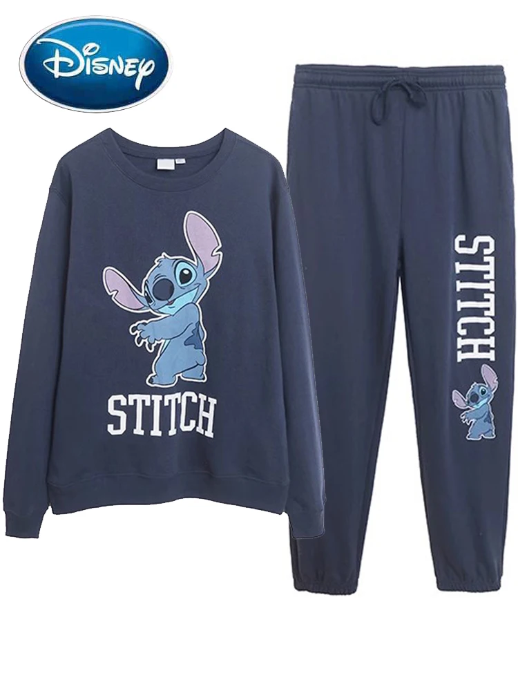 

Женский пуловер с круглым вырезом и надписью «Disney Stitch Little Толстовка «монстры», флисовый джемпер + штаны, 1 комплект