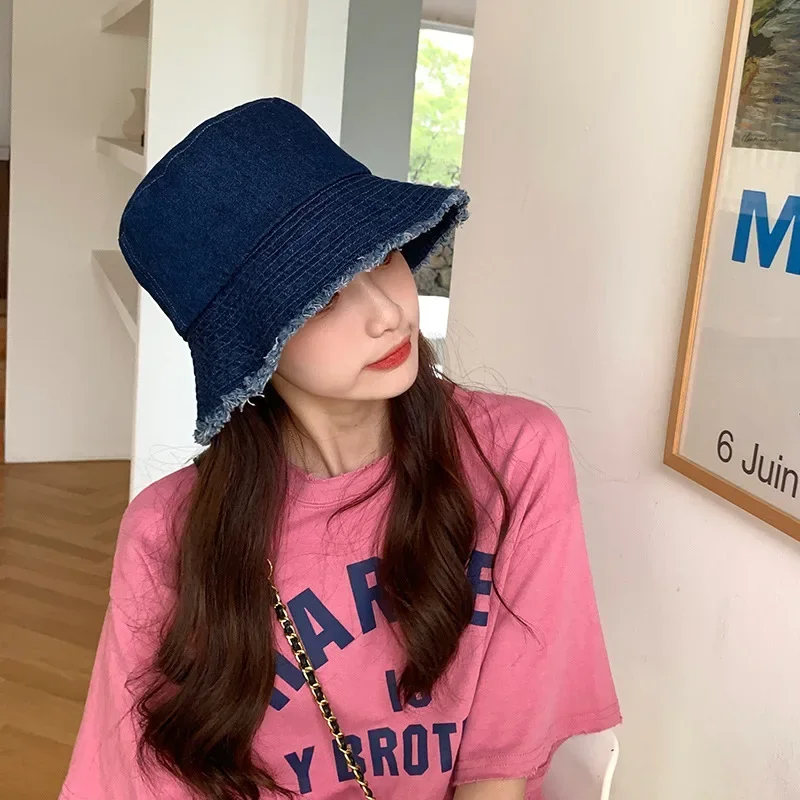

Spring and Summer New Denim Bucket Hat Men's and Women's Fashion Leisure All-match Washable Fringe Fisherman Hat Sun Hat YF0005