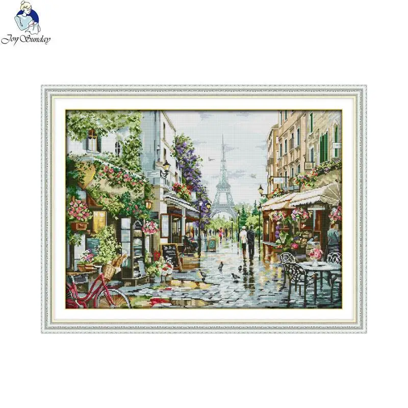 Joy Sunday Paris Street Scene DIY Cross Stitch Kit 11CT 14CT Counting and Stamping Needlework Set Handmade Home Decoration Gift cross stitch kit