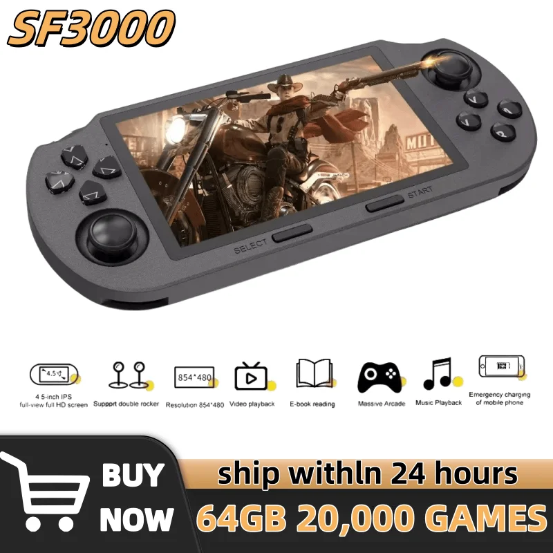 SF3000 Retro-Handheld-Spielkonsole mit Linux-System, 4,5-Zoll-IPS-Bildschirm (854 x 480 Pixel), 3000-mAh-Akku, tragbarer Videoplayer für die Hosentasche, Spiele_voghion.com