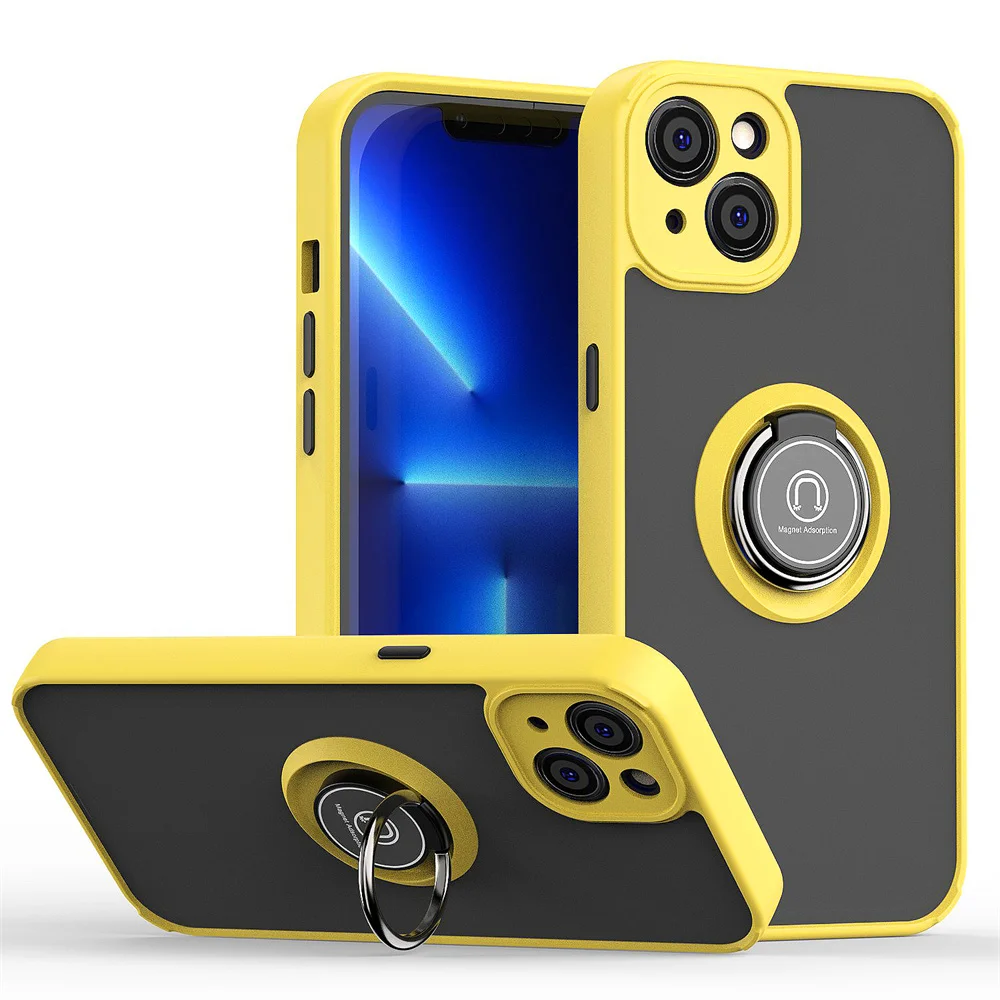 Matte Shockproof Magnetic Ring Holder Case - Full Protection Hard Cover