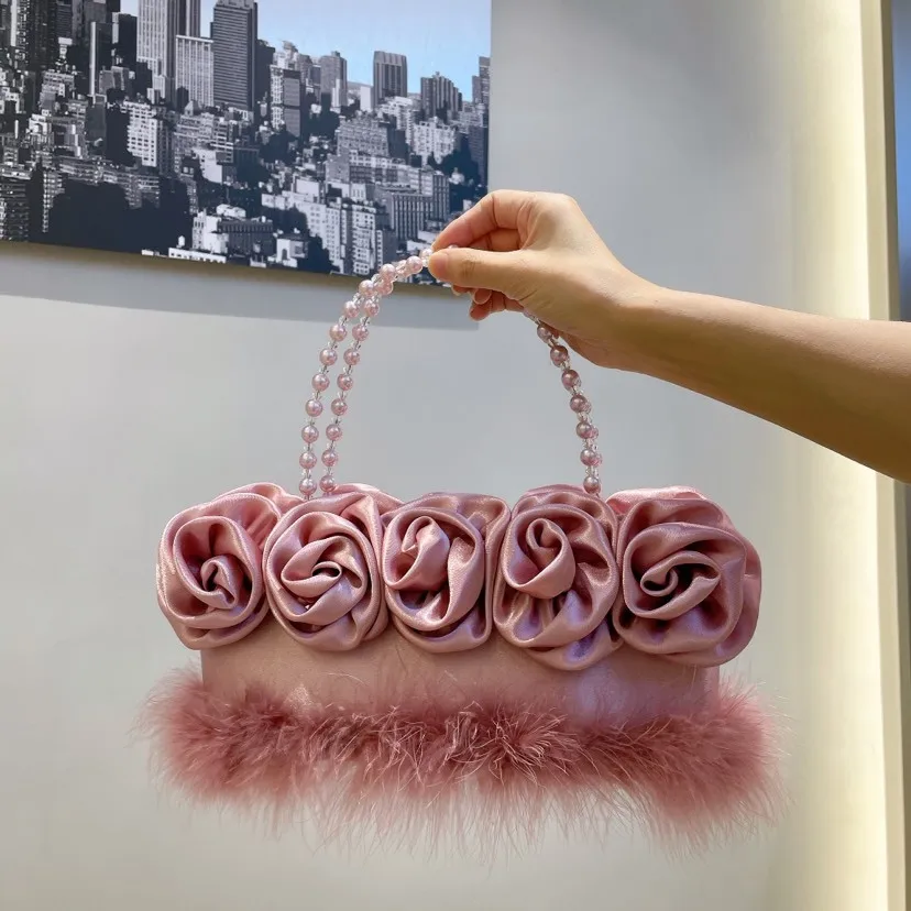 Abendtasche Brauttasche Rosa Mode Blume Rosa Luxus Satin Abschluss