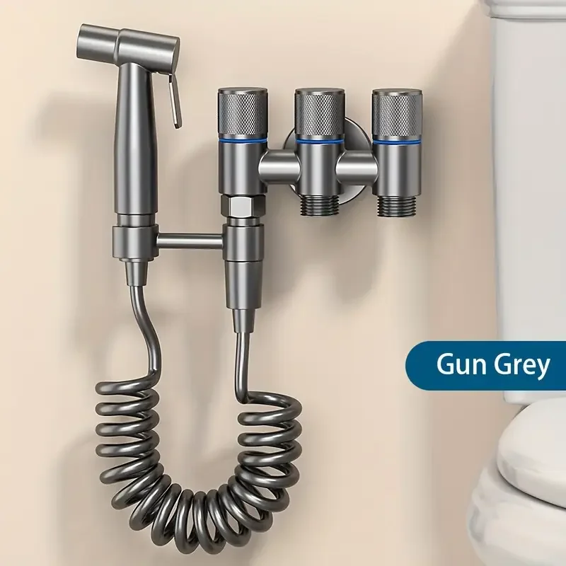 3-in-1 Stainless Steel Water Distributor with Spray Gun - Wall-Mounted, Chrome Finish, Valve Core, No Electricity Needed