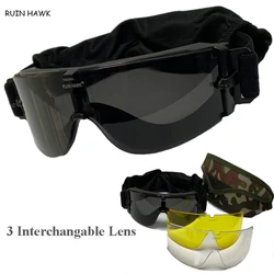 Airsoft-gafas deportivas para Paintball para hombre, lentes tácticos de caza, 3 lentes, combate, ejército militar