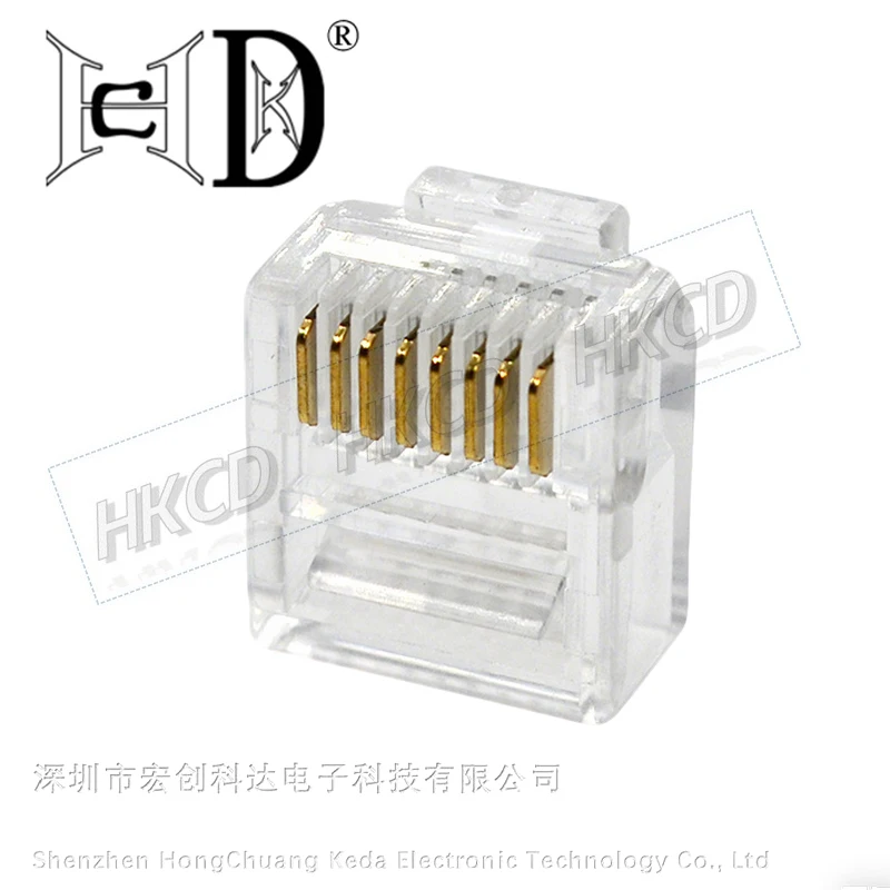 10개 짧은 바디 8P8C RJ45 이더넷 플러그, 1피스 로우 순수 구리 금도금 크리스탈 헤드, Cat5 네트워크 케이블용 투명, 투명형