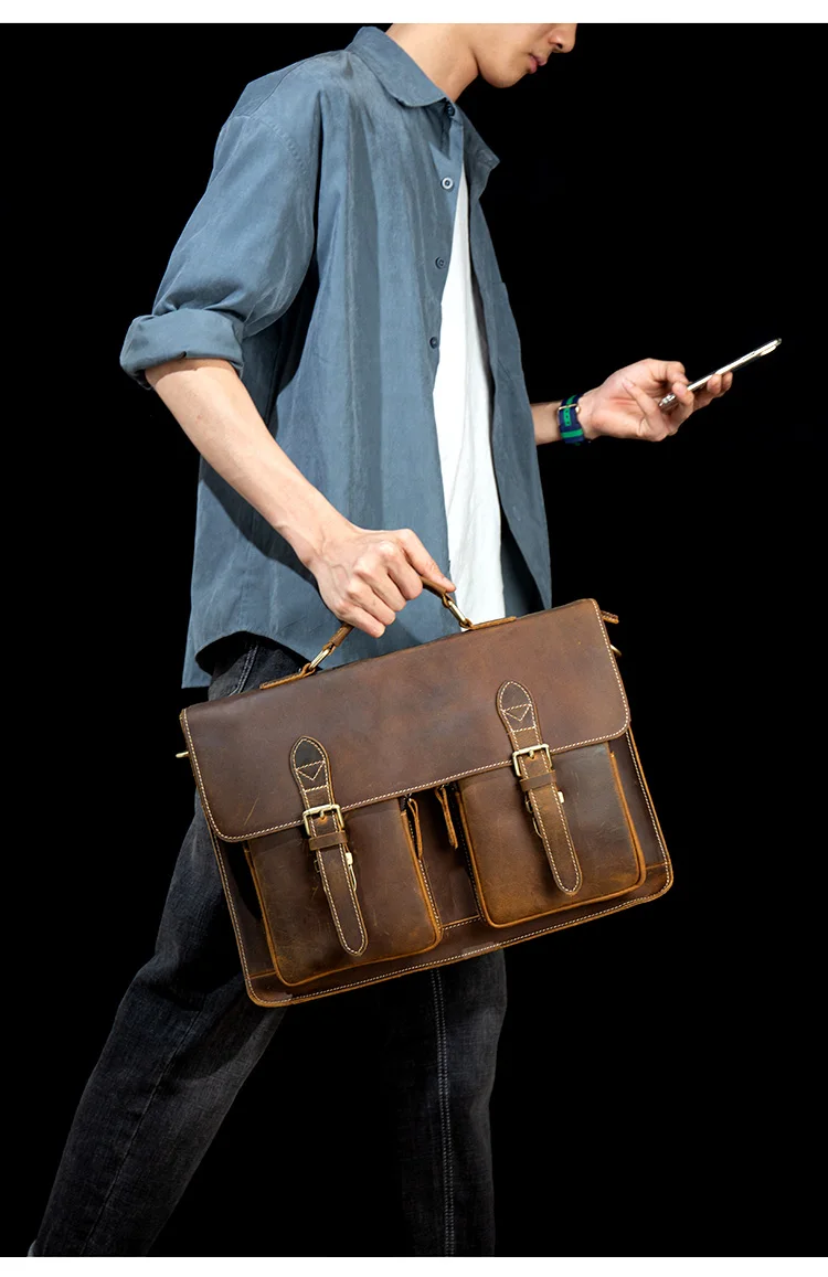 Distressed Brown Laptop Shoulder Bag Briefcase