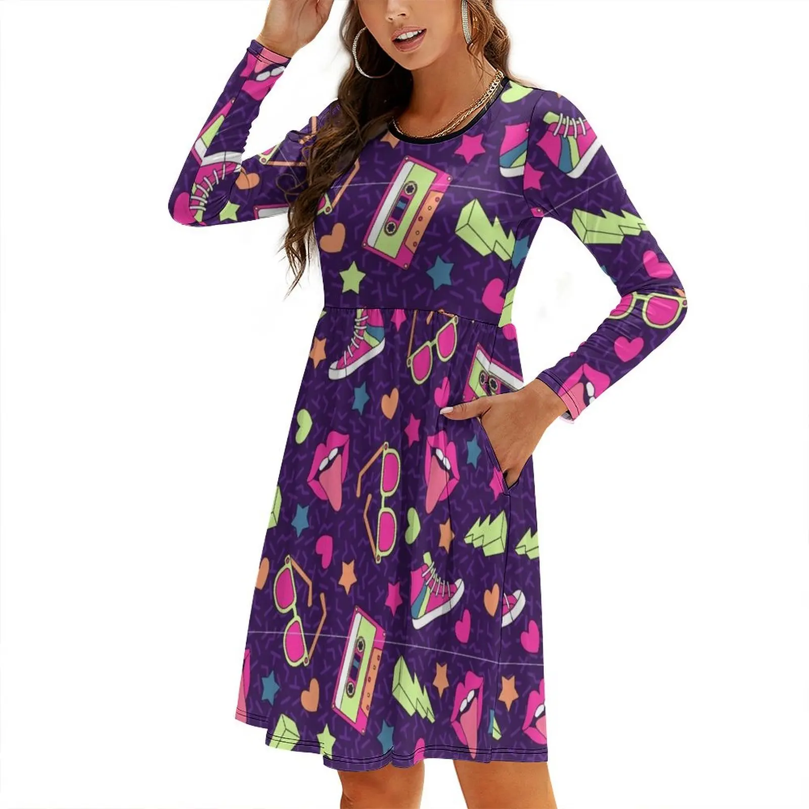 

Neon 90's Party Round Neck Baggy Dress Womens dresses womans clothing
