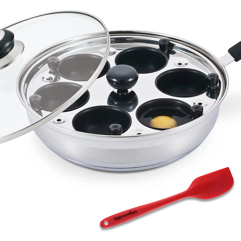 

Steel Egg Poacher Pan Non Stick Poached Egg Cooker with Spatula