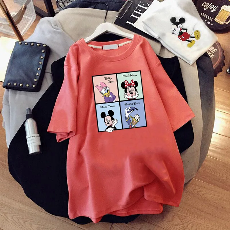 Disney T-shirt Mickey Donald Duck Print Cartoon T-shirt Women's Summer Loose Casual Fashion Mid-Length Large Size Short-sleeved 2