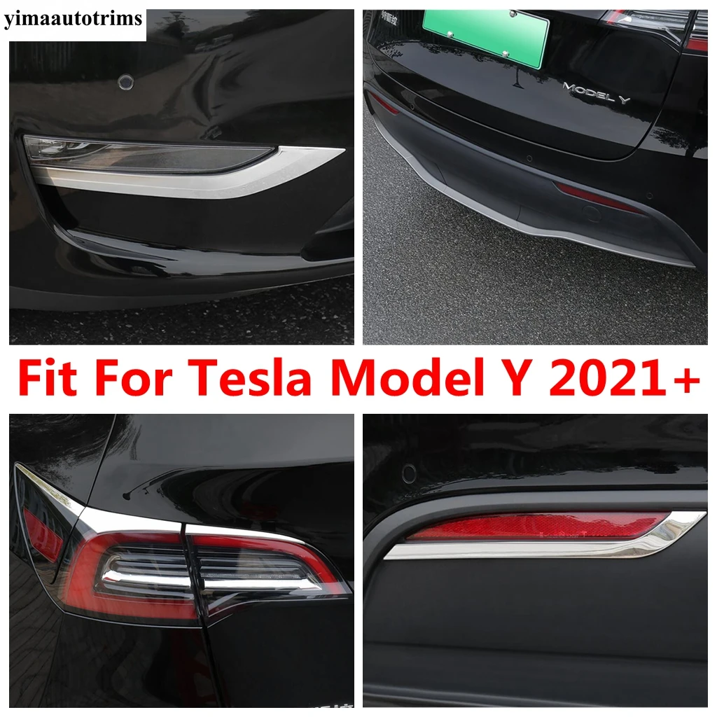 

Front Rear Tail Bumper Fog Light Lamp Eyelid Eyebrow Strip Decor Cover Trim For Tesla Model Y 2021 2022 Accessories Exterior